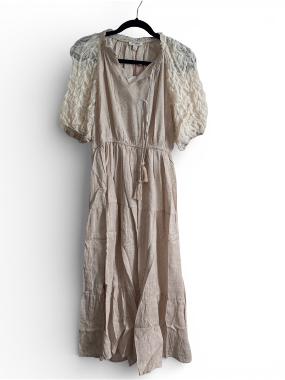 NWT Umgee Cream Puff-Sleeve Tiered Maxi Dress